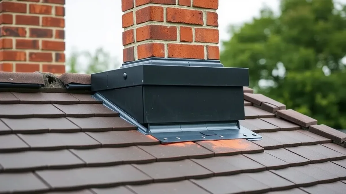 Brick chimney stack with new lead flashing