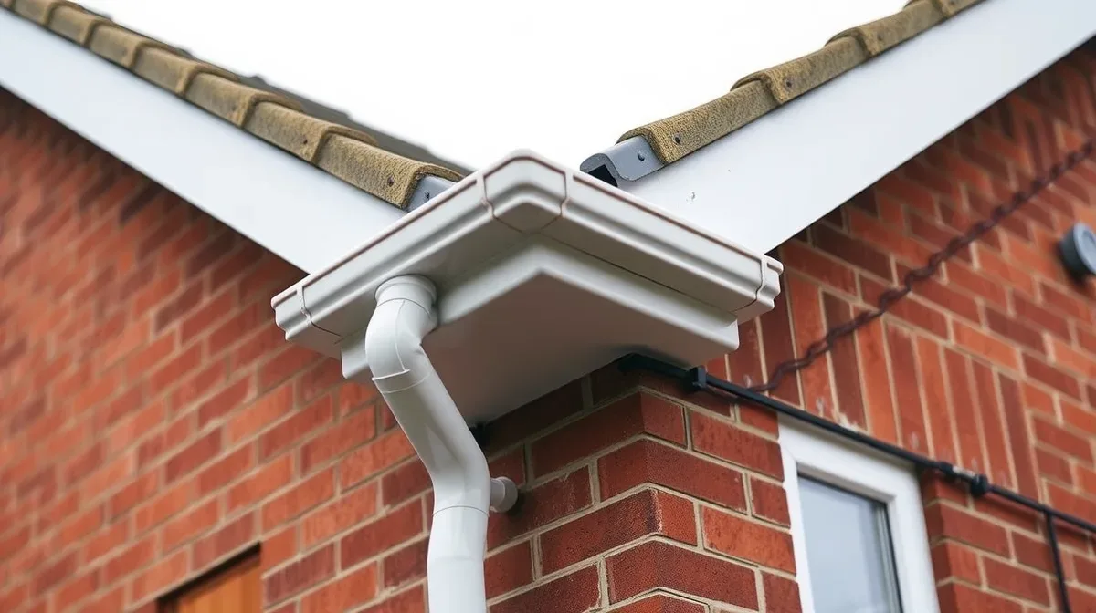 New white uPVC guttering on a brick house