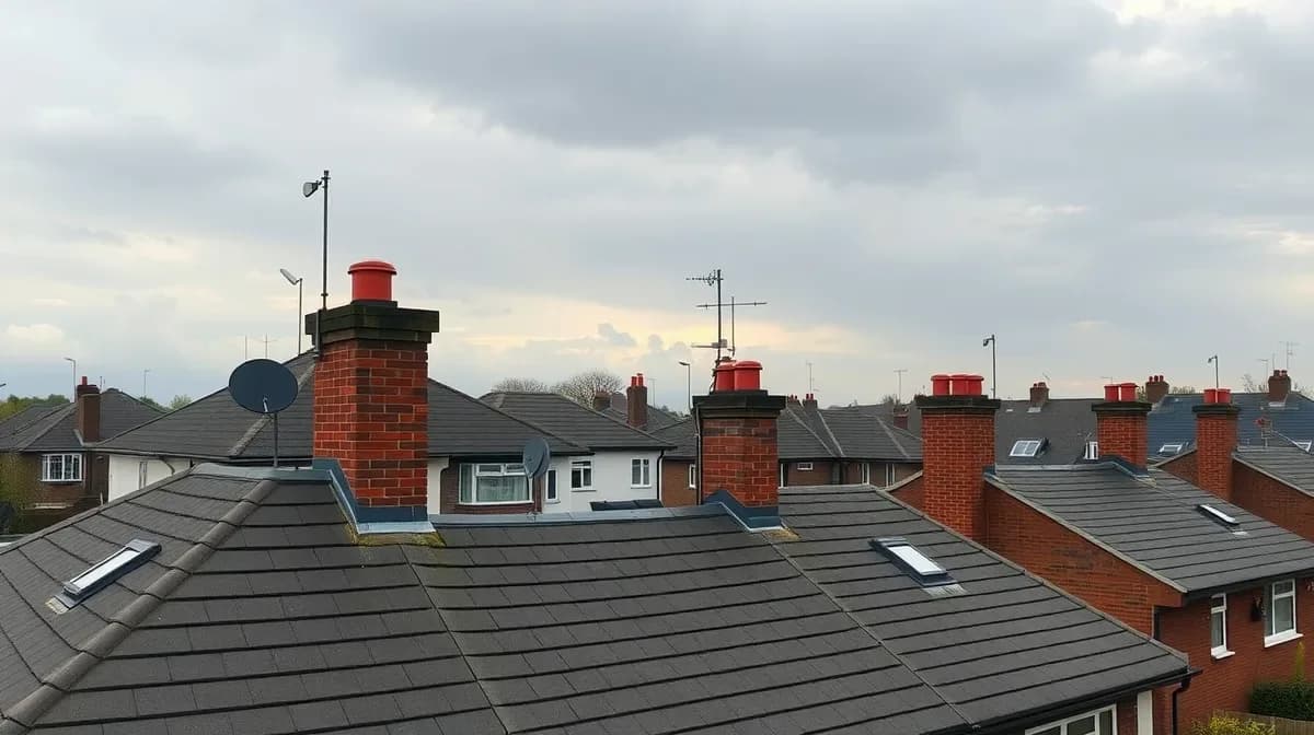 Tiled rooftops of English semi-detached houses