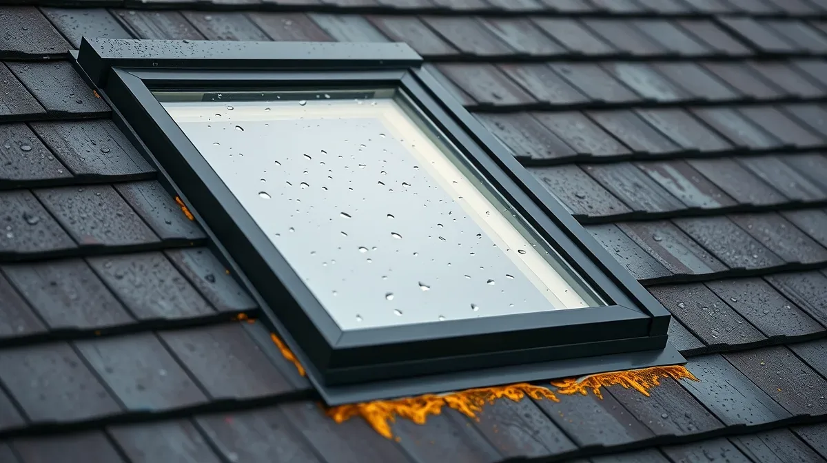 Roof window set into a tiled pitched roof
