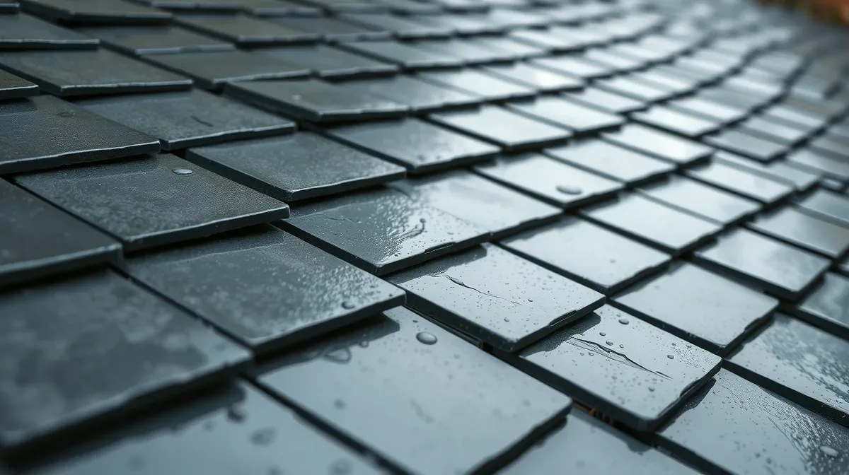 Natural slate roof tiles in overlapping rows